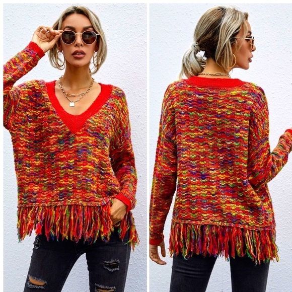 NWT! MARLED KNIT FRINGE HEM DROP SHOULDER SWEATER! - Picture 11 of 16